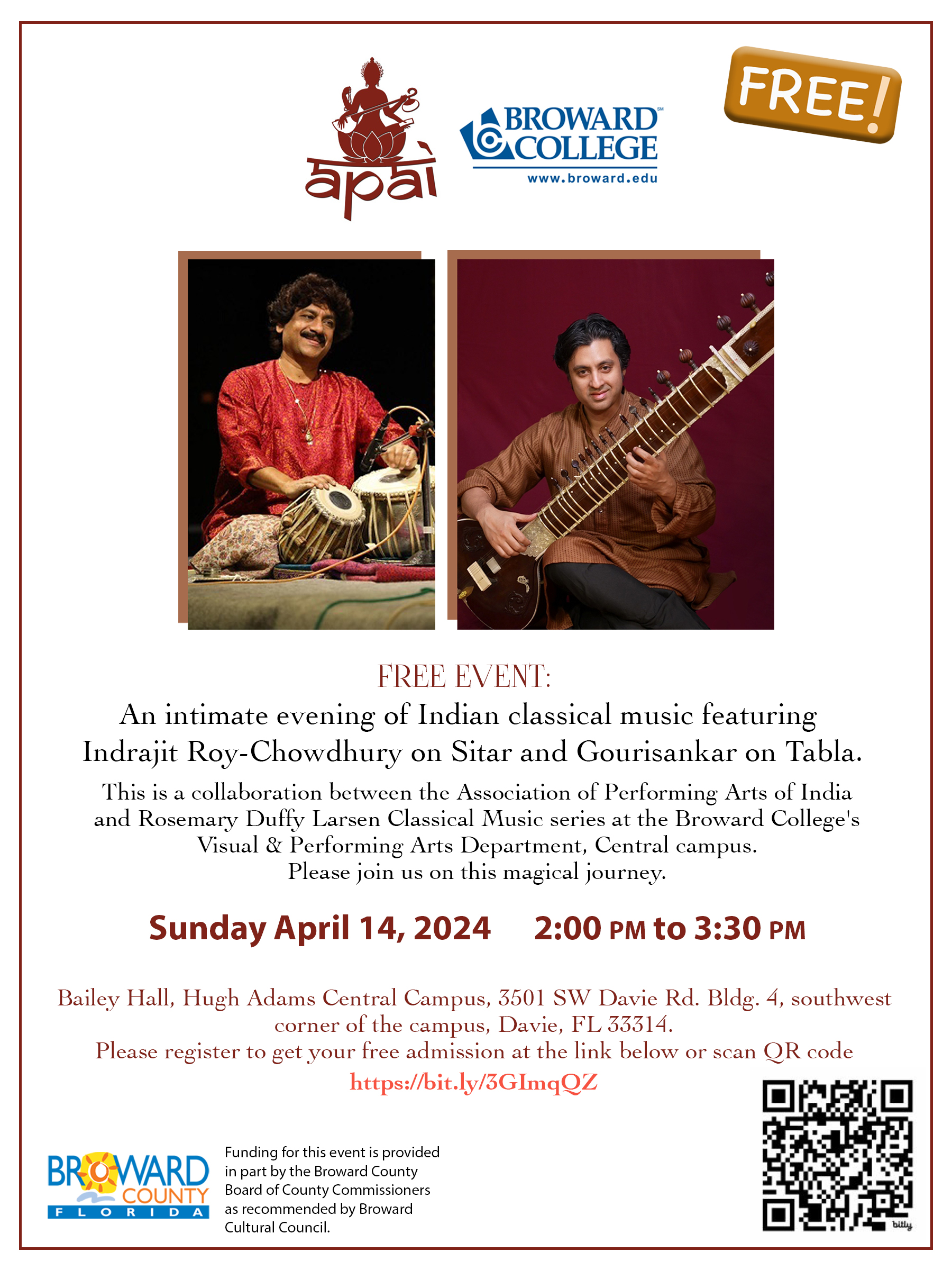 Indrajit Roy-Chowdhury on Sitar and Gourisankar on Tabla Sunday April 14, 2024 2:00 pm to 3:30 pm